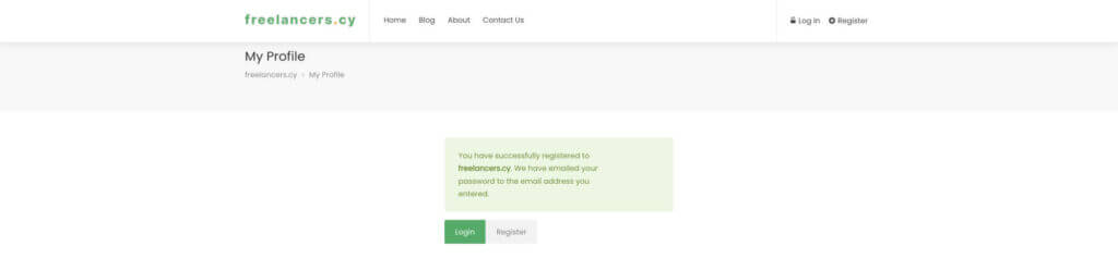 successful registration screen