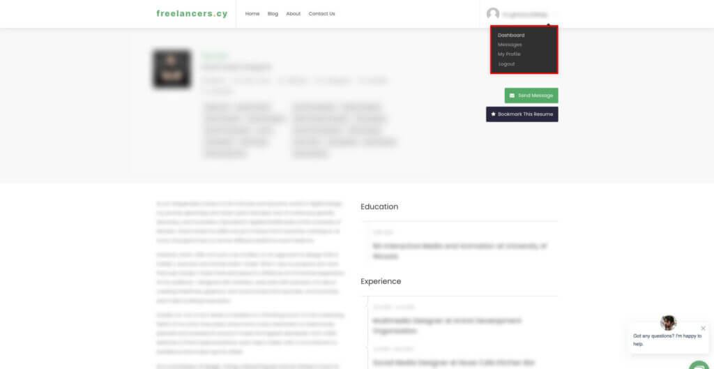 get in touch or bookmark a freelancer screen 2
